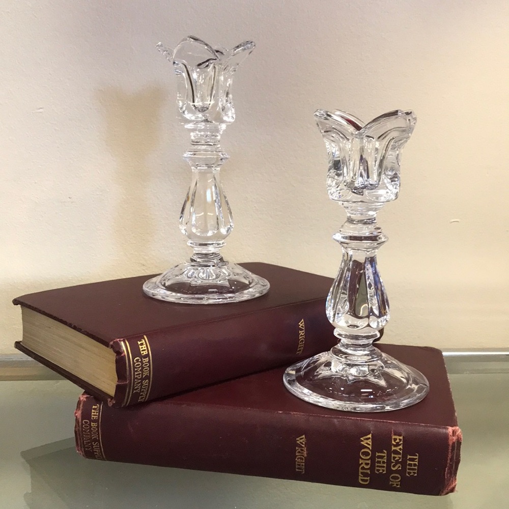 Pair 5-3/4"‎ Vintage Gorham Crystal Viscount Tulip Candle Holders